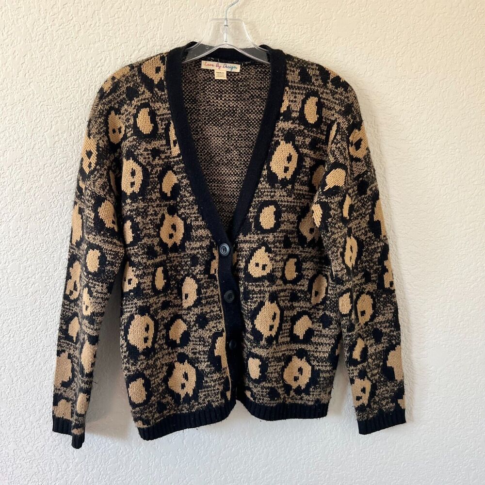 Love By Design Brown Abstract Patterned Long Sleeve V-Neck Cardigan Womens M